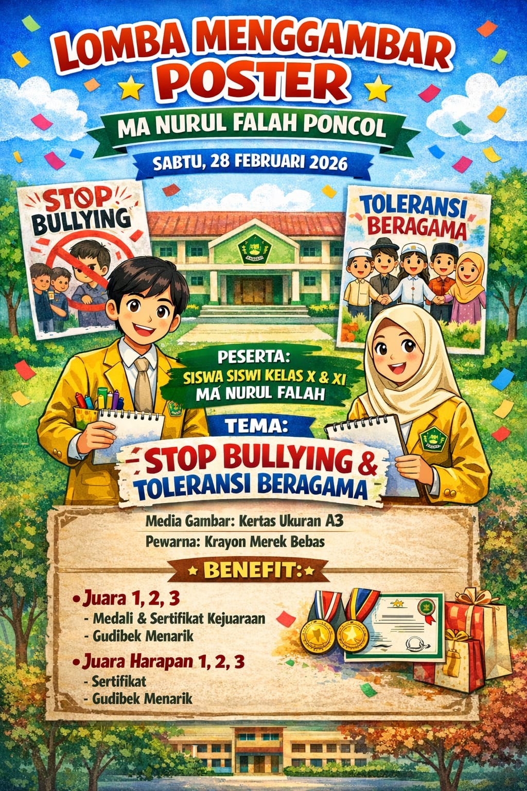 MA Nurul Falah Poncol Gelar Lomba Poster Stop Bullying dan Moderasi Beragama dalam Rangka Kegiatan Ramadhan