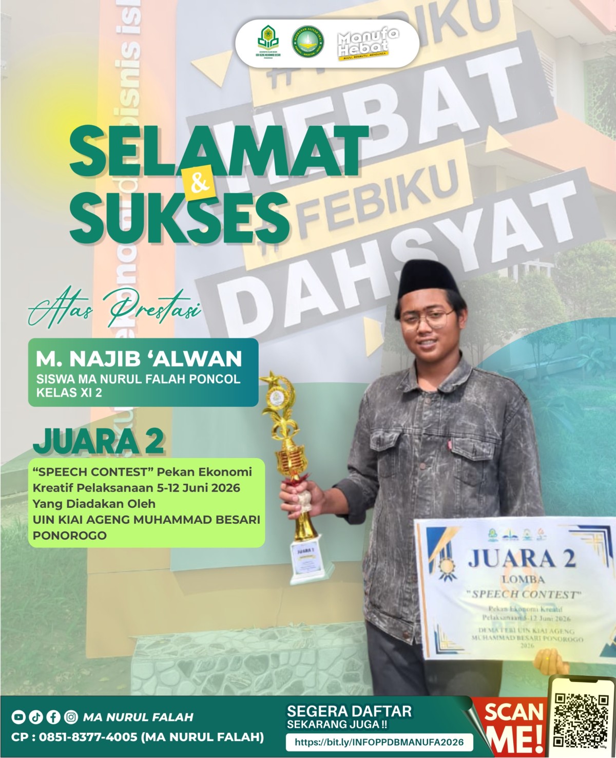 Selamat & Sukses M. Najib ‘Alwan Raih Juara 2 Speech Contest Tingkat Nasional