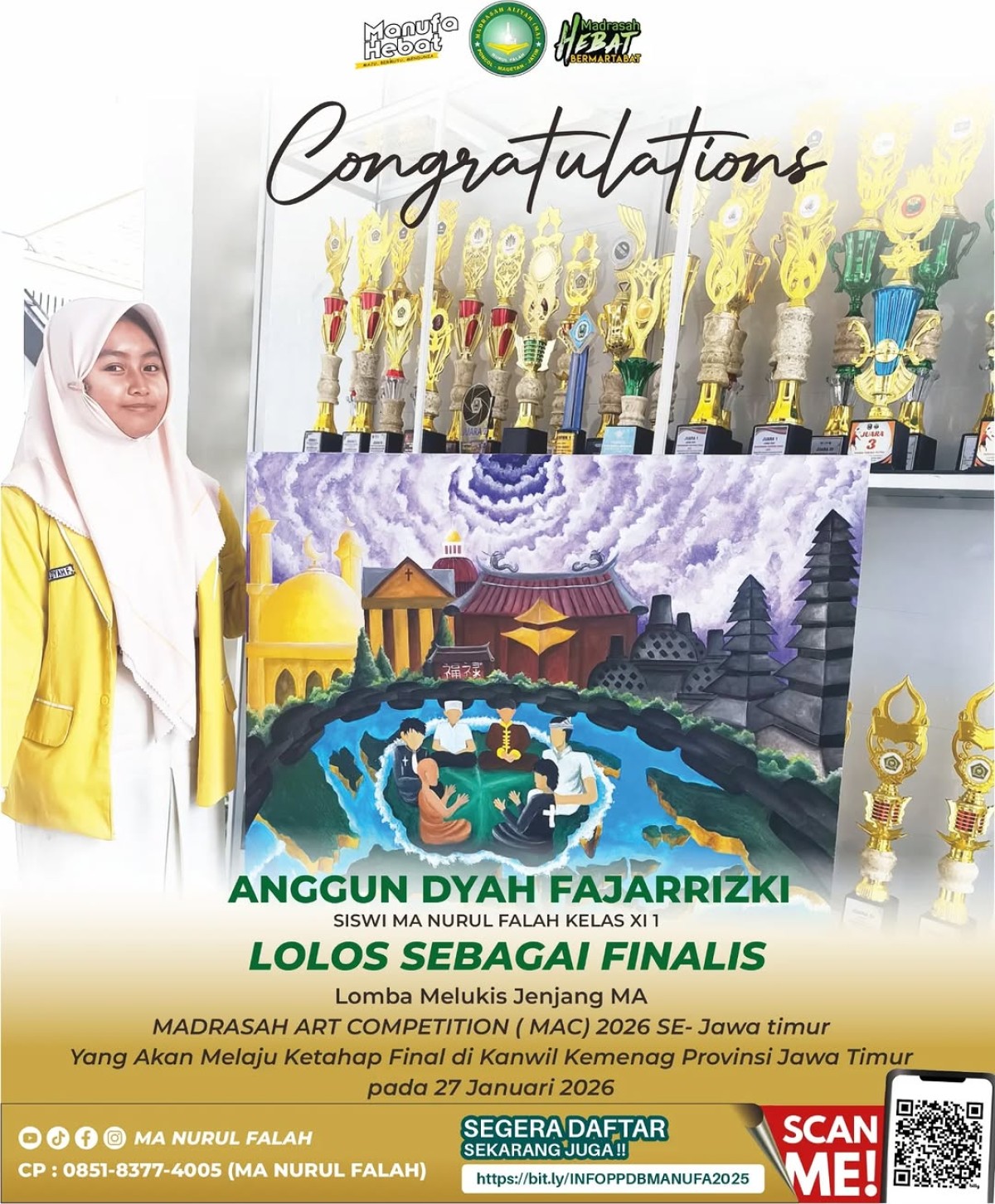 Selamat & Sukses Anggun Dyah Fajarrizki Lolos Sebagai Finalis Lomba Melukis Madrasah Art Competition (MAC) 2026 Se-Jawa Timur