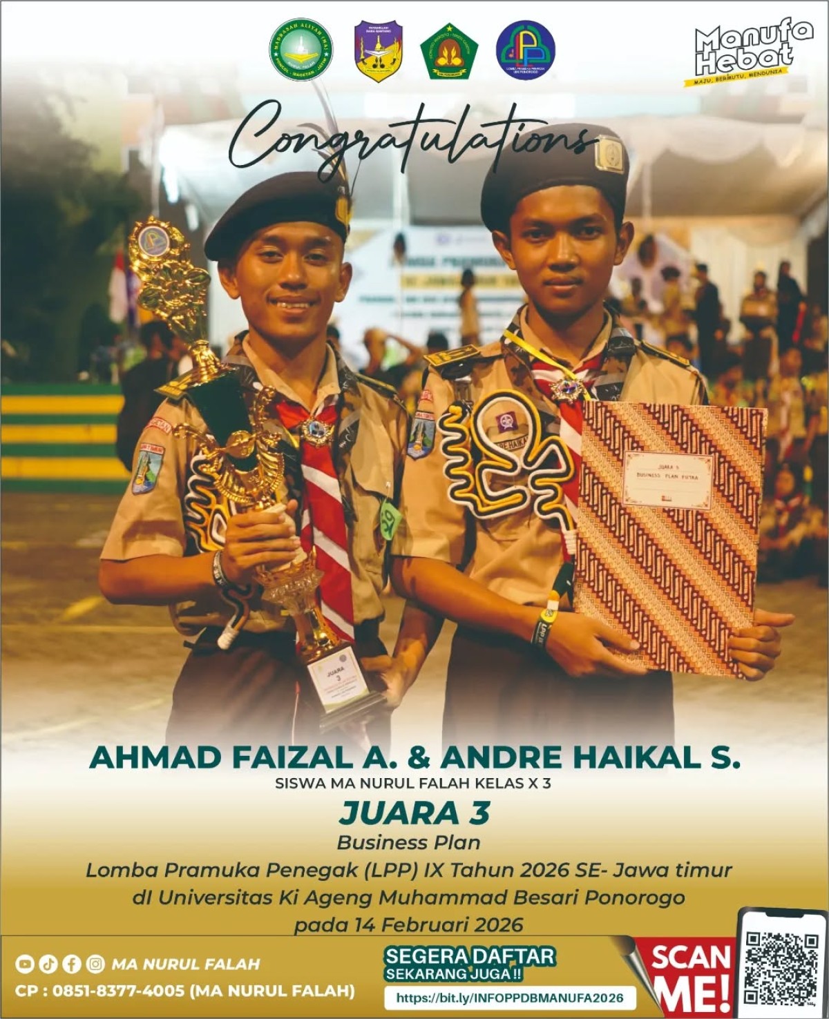 Selamat & Sukses Ahmad Faizal A. dan Andre Haikal Saputra Raih Juara 3 Business Plan Tingkat Se-Jawa Timur