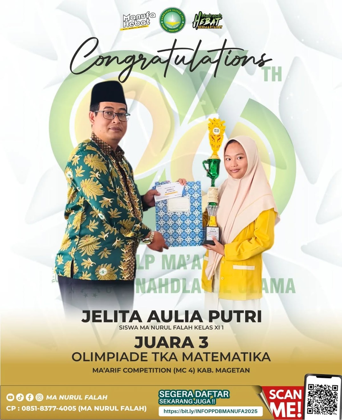 Selamat & Sukses Jelita Aulia Putri Raih Juara 3 Olimpiade TKA Matematika