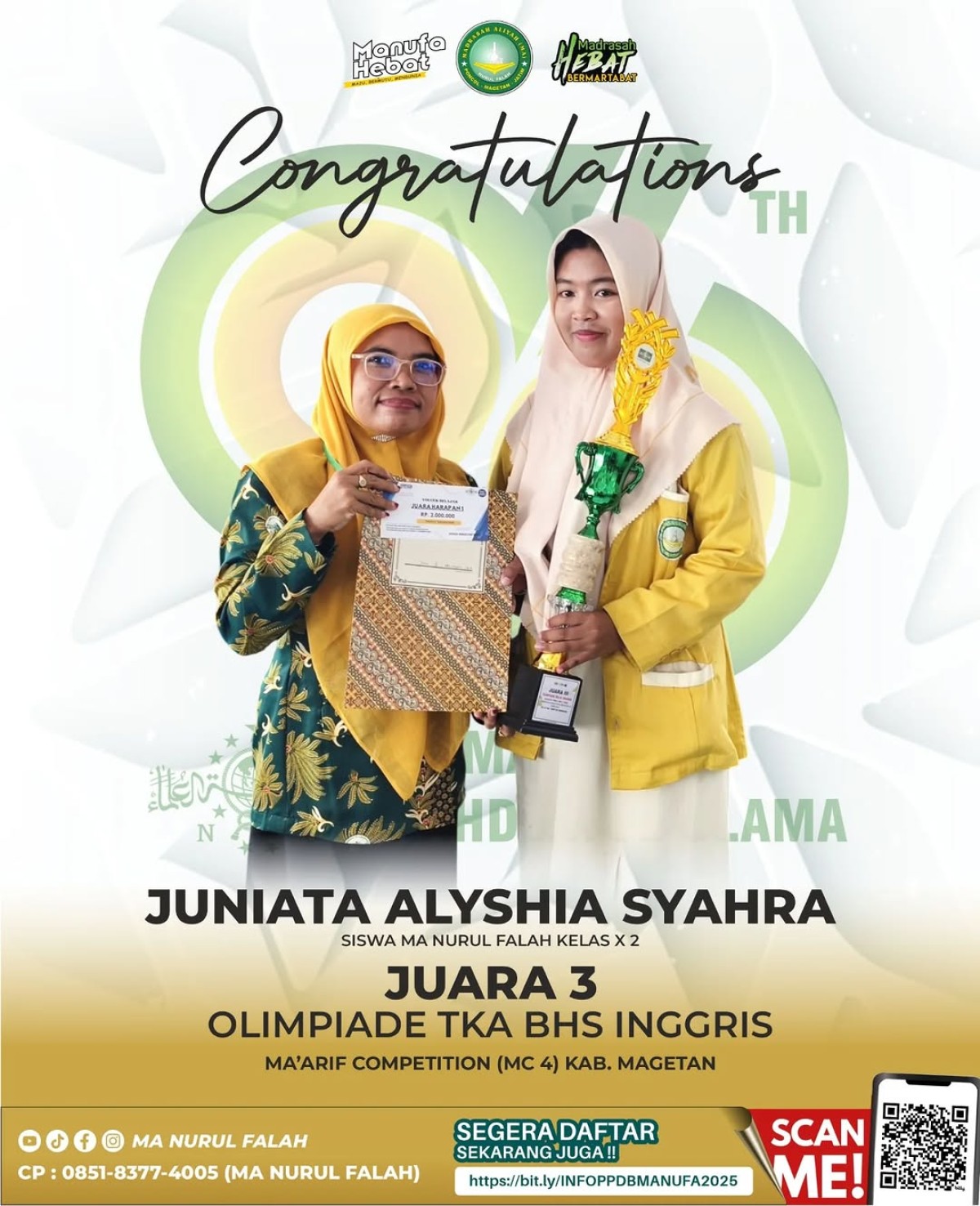 Selamat & Sukses Juniata Alyshia Syahra Raih Juara 3 Olimpiade TKA Bahasa Inggris